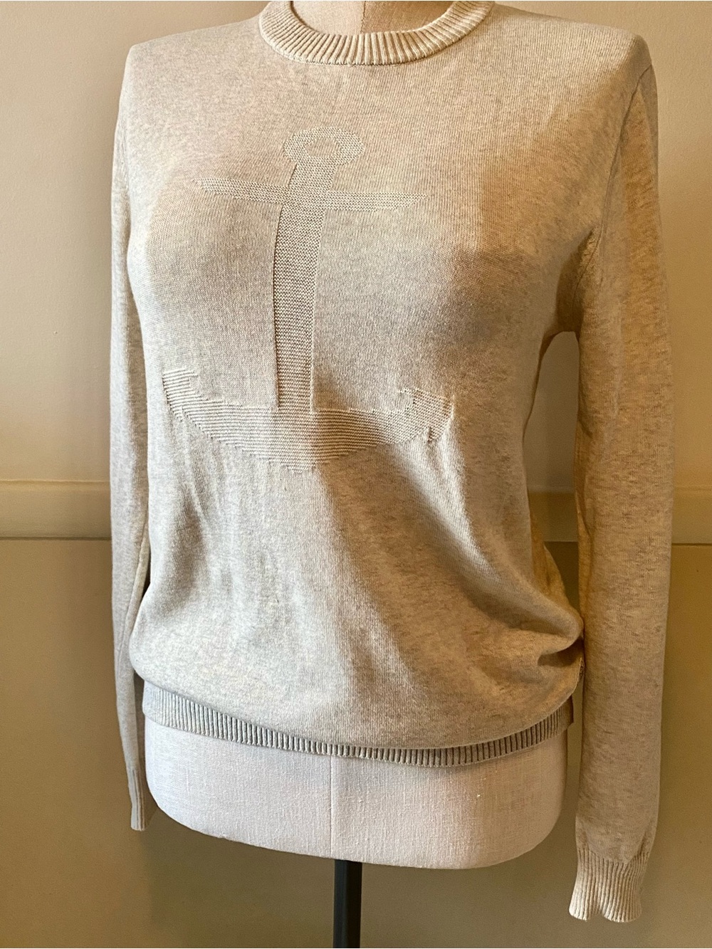 Nautica Cream Crewneck Sweater with Subtle Front Anker - Picture 2 of 5